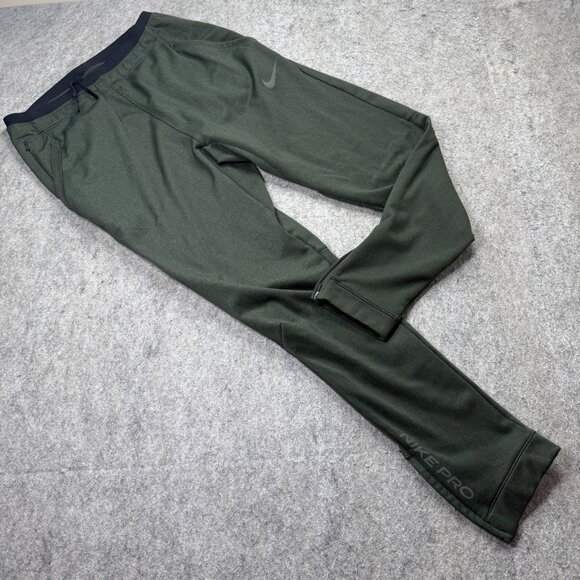 Nike Pro Jogger Men M Green Tapered Standard Fit Fleece Stretch 29" *Broken Zip - Picture 1 of 16